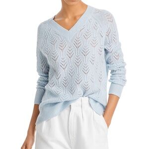 Bloomingdale's Cream pointelle V-Neck cashmere Sweater